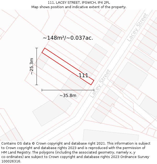 111, LACEY STREET, IPSWICH, IP4 2PL: Plot and title map