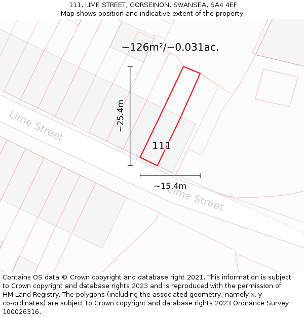 111, LIME STREET, GORSEINON, SWANSEA, SA4 4EF: Plot and title map