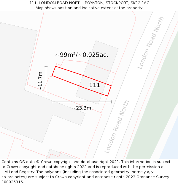 111, LONDON ROAD NORTH, POYNTON, STOCKPORT, SK12 1AG: Plot and title map