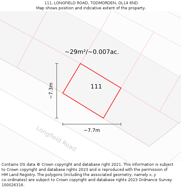 111, LONGFIELD ROAD, TODMORDEN, OL14 6ND: Plot and title map