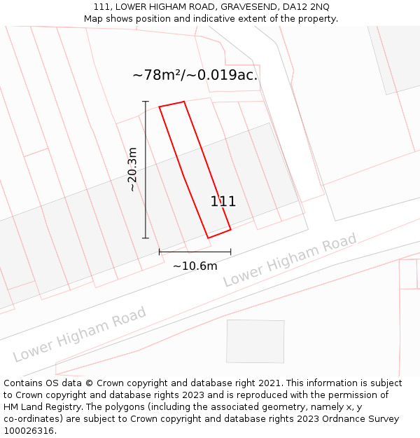 111, LOWER HIGHAM ROAD, GRAVESEND, DA12 2NQ: Plot and title map