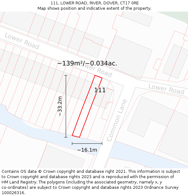 111, LOWER ROAD, RIVER, DOVER, CT17 0RE: Plot and title map