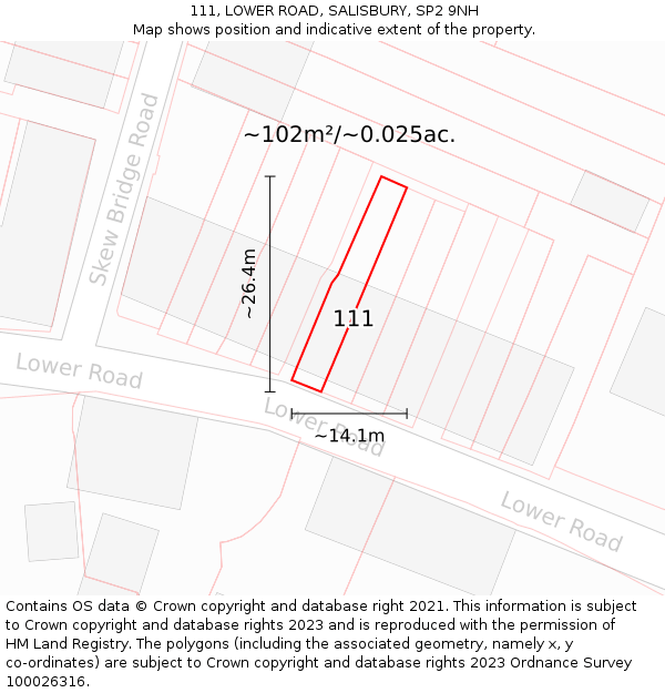 111, LOWER ROAD, SALISBURY, SP2 9NH: Plot and title map