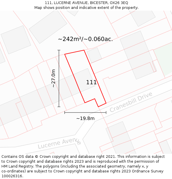111, LUCERNE AVENUE, BICESTER, OX26 3EQ: Plot and title map
