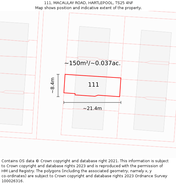 111, MACAULAY ROAD, HARTLEPOOL, TS25 4NF: Plot and title map