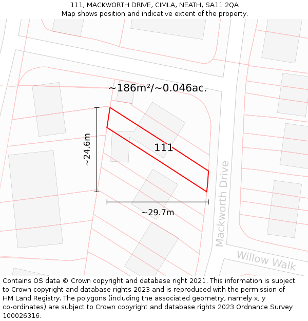 111, MACKWORTH DRIVE, CIMLA, NEATH, SA11 2QA: Plot and title map