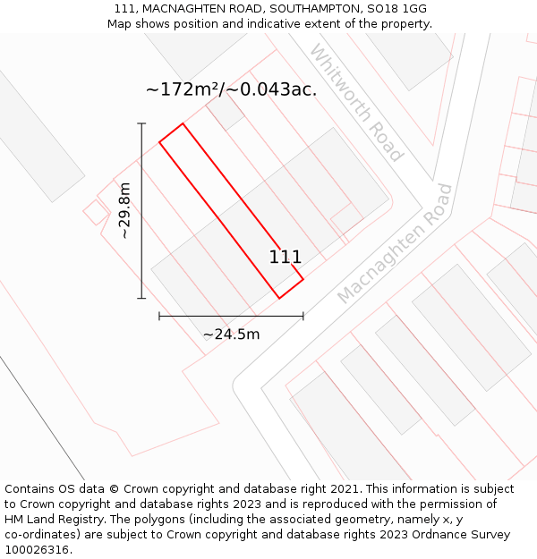 111, MACNAGHTEN ROAD, SOUTHAMPTON, SO18 1GG: Plot and title map