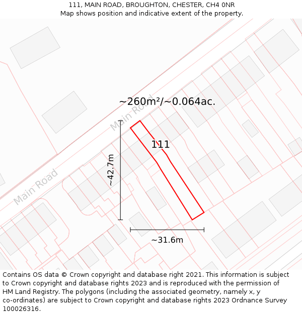 111, MAIN ROAD, BROUGHTON, CHESTER, CH4 0NR: Plot and title map