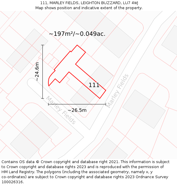 111, MARLEY FIELDS, LEIGHTON BUZZARD, LU7 4WJ: Plot and title map