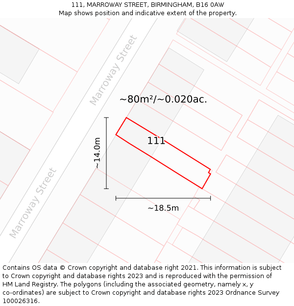 111, MARROWAY STREET, BIRMINGHAM, B16 0AW: Plot and title map