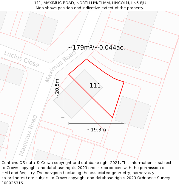 111, MAXIMUS ROAD, NORTH HYKEHAM, LINCOLN, LN6 8JU: Plot and title map