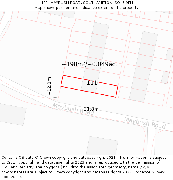 111, MAYBUSH ROAD, SOUTHAMPTON, SO16 9FH: Plot and title map