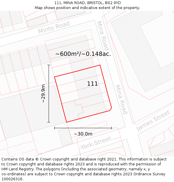 111, MINA ROAD, BRISTOL, BS2 9YD: Plot and title map