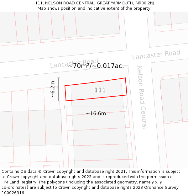 111, NELSON ROAD CENTRAL, GREAT YARMOUTH, NR30 2NJ: Plot and title map