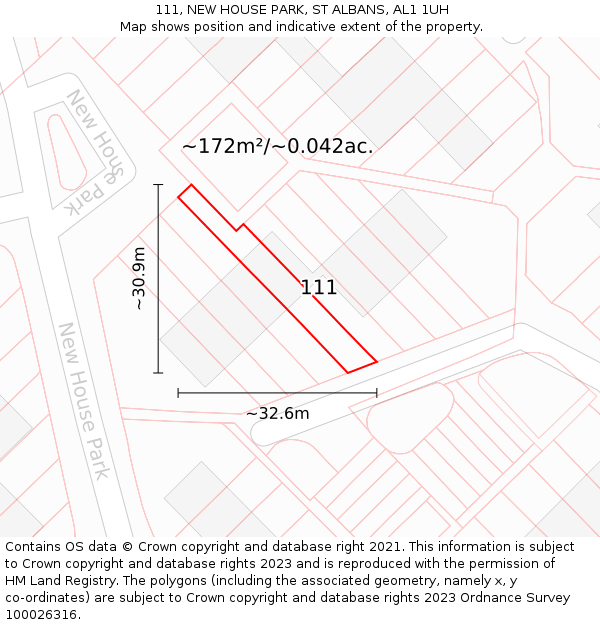 111, NEW HOUSE PARK, ST ALBANS, AL1 1UH: Plot and title map