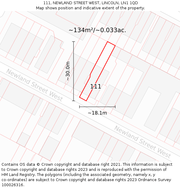 111, NEWLAND STREET WEST, LINCOLN, LN1 1QD: Plot and title map