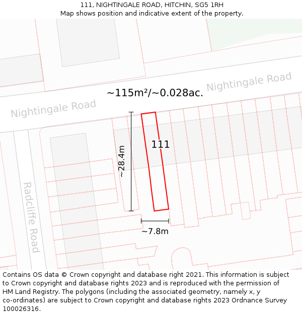 111, NIGHTINGALE ROAD, HITCHIN, SG5 1RH: Plot and title map