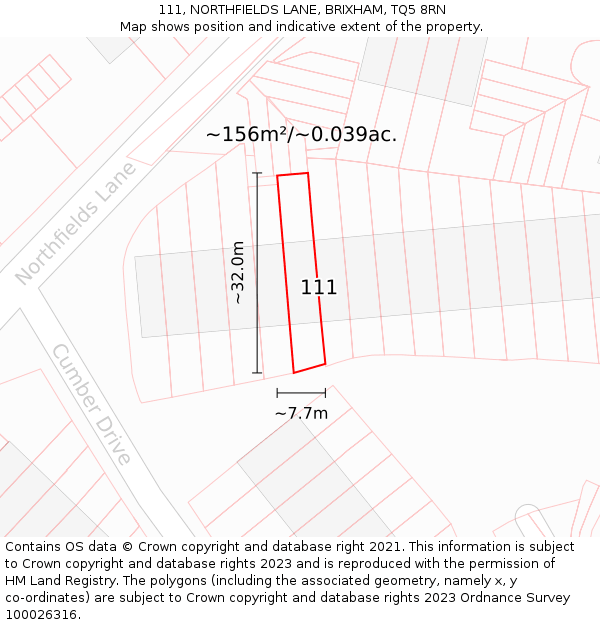 111, NORTHFIELDS LANE, BRIXHAM, TQ5 8RN: Plot and title map