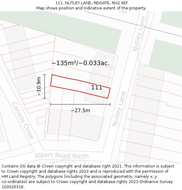 111, NUTLEY LANE, REIGATE, RH2 9EF: Plot and title map