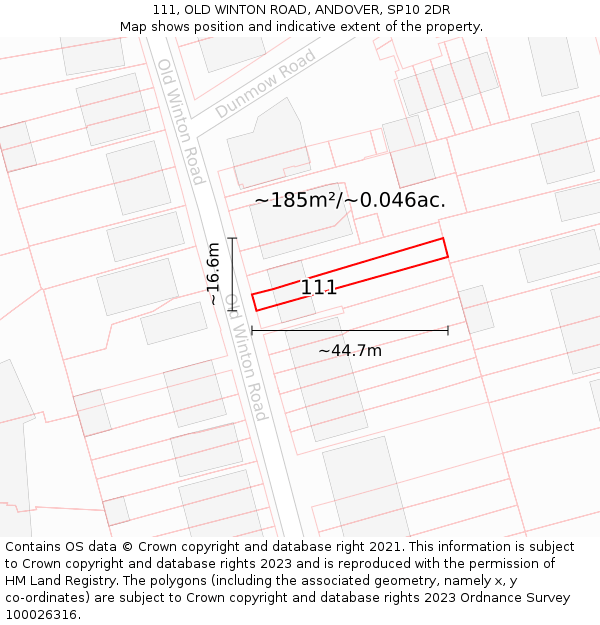111, OLD WINTON ROAD, ANDOVER, SP10 2DR: Plot and title map