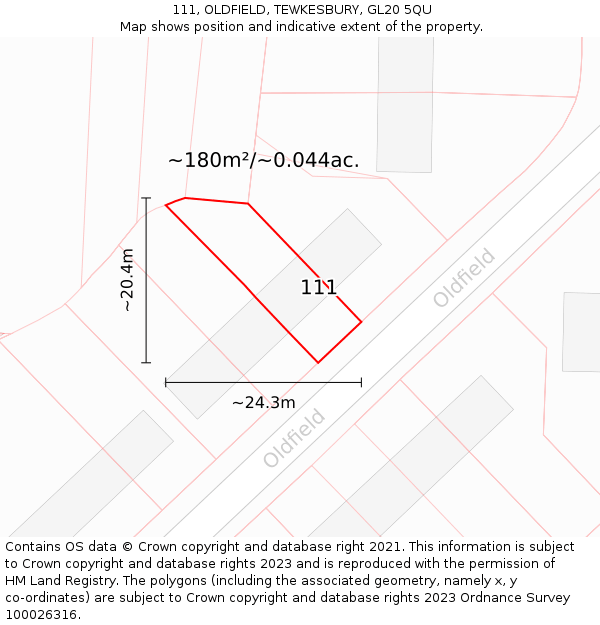 111, OLDFIELD, TEWKESBURY, GL20 5QU: Plot and title map