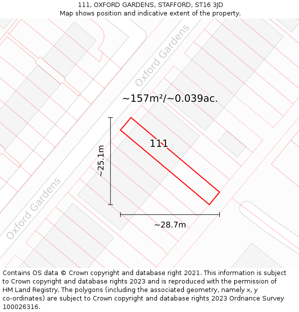 111, OXFORD GARDENS, STAFFORD, ST16 3JD: Plot and title map
