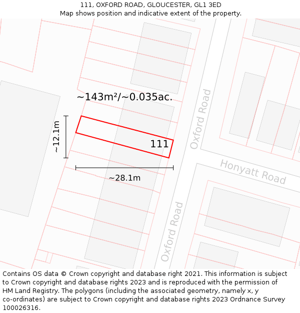 111, OXFORD ROAD, GLOUCESTER, GL1 3ED: Plot and title map