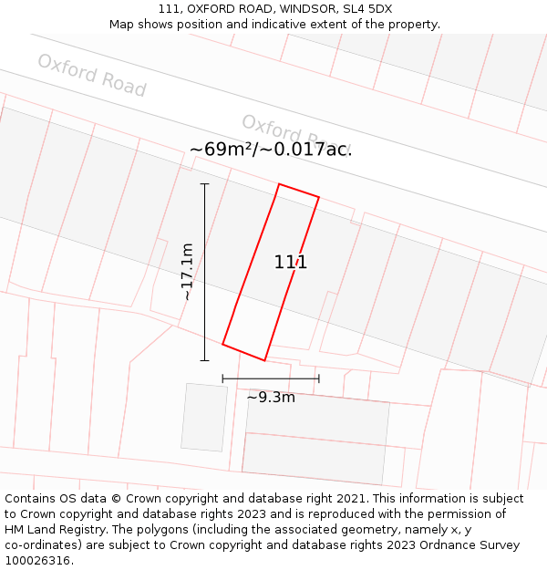 111, OXFORD ROAD, WINDSOR, SL4 5DX: Plot and title map