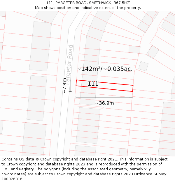 111, PARGETER ROAD, SMETHWICK, B67 5HZ: Plot and title map