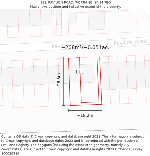 111, PAVILION ROAD, WORTHING, BN14 7EG: Plot and title map