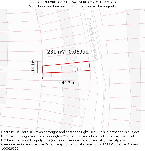 111, PENDEFORD AVENUE, WOLVERHAMPTON, WV6 9EP: Plot and title map