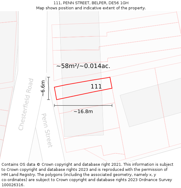 111, PENN STREET, BELPER, DE56 1GH: Plot and title map