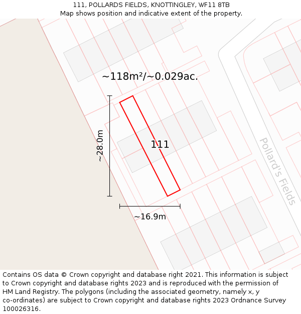 111, POLLARDS FIELDS, KNOTTINGLEY, WF11 8TB: Plot and title map