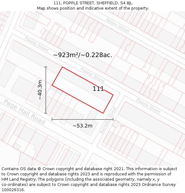 111, POPPLE STREET, SHEFFIELD, S4 8JL: Plot and title map
