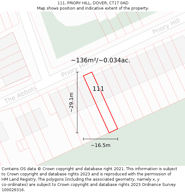 111, PRIORY HILL, DOVER, CT17 0AD: Plot and title map