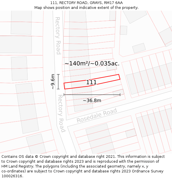 111, RECTORY ROAD, GRAYS, RM17 6AA: Plot and title map
