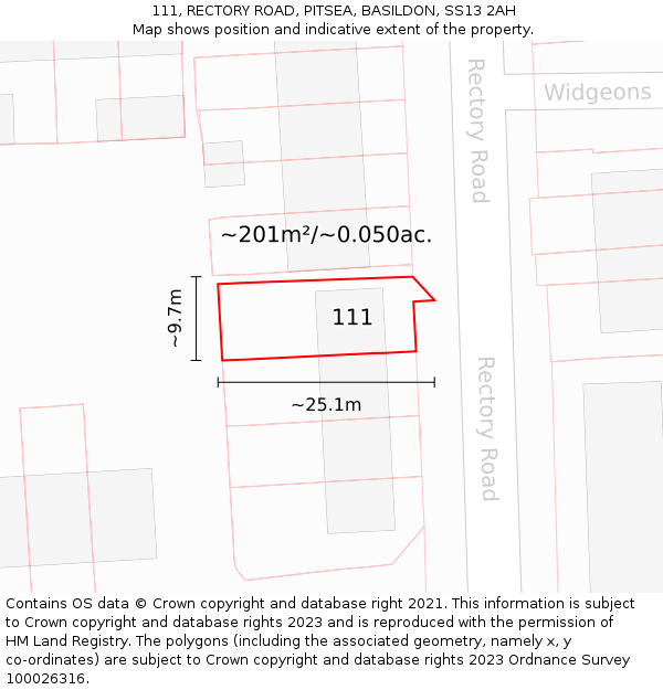 111, RECTORY ROAD, PITSEA, BASILDON, SS13 2AH: Plot and title map
