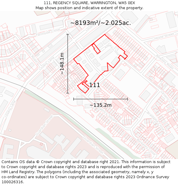 111, REGENCY SQUARE, WARRINGTON, WA5 0EX: Plot and title map