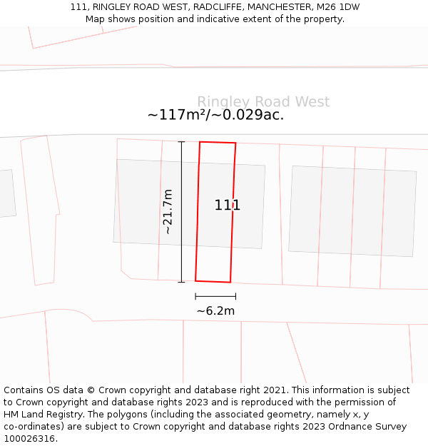 111, RINGLEY ROAD WEST, RADCLIFFE, MANCHESTER, M26 1DW: Plot and title map