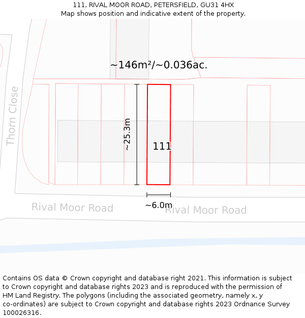 111, RIVAL MOOR ROAD, PETERSFIELD, GU31 4HX: Plot and title map