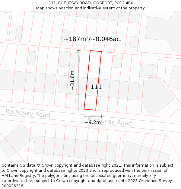 111, ROTHESAY ROAD, GOSPORT, PO12 4PX: Plot and title map