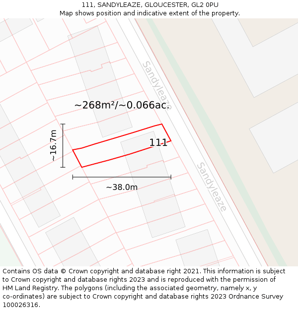 111, SANDYLEAZE, GLOUCESTER, GL2 0PU: Plot and title map