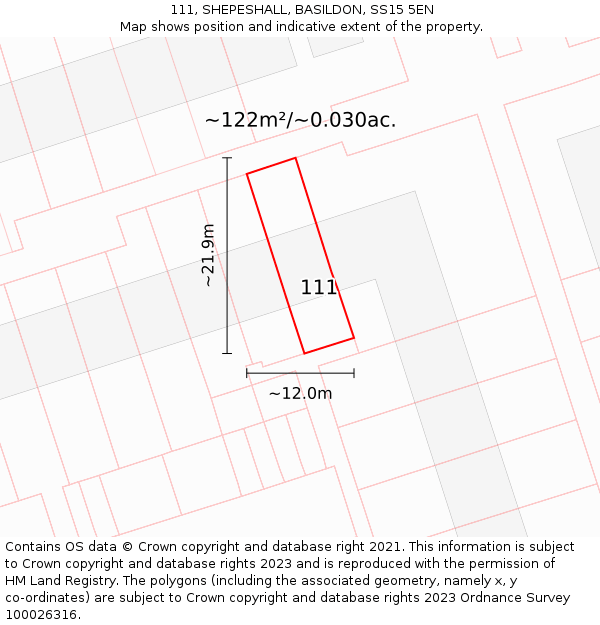111, SHEPESHALL, BASILDON, SS15 5EN: Plot and title map