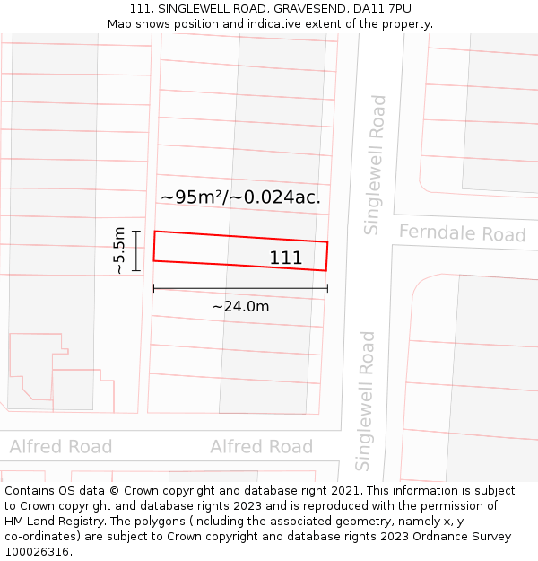 111, SINGLEWELL ROAD, GRAVESEND, DA11 7PU: Plot and title map