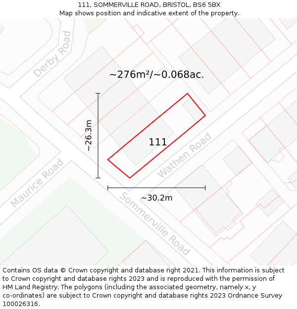 111, SOMMERVILLE ROAD, BRISTOL, BS6 5BX: Plot and title map