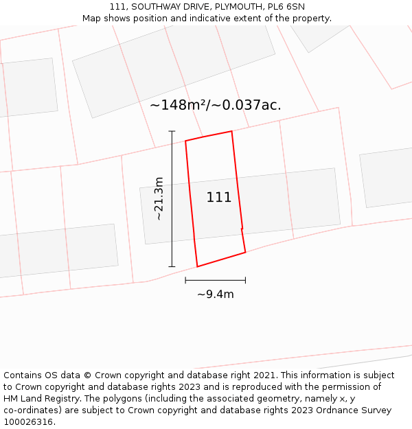 111, SOUTHWAY DRIVE, PLYMOUTH, PL6 6SN: Plot and title map