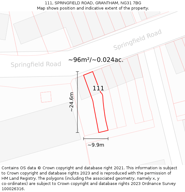 111, SPRINGFIELD ROAD, GRANTHAM, NG31 7BG: Plot and title map