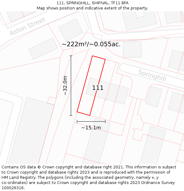 111, SPRINGHILL, SHIFNAL, TF11 8FA: Plot and title map