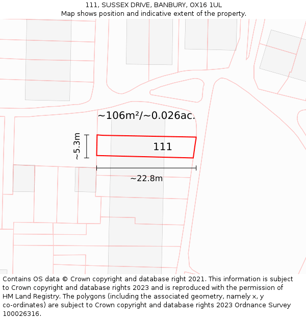 111, SUSSEX DRIVE, BANBURY, OX16 1UL: Plot and title map