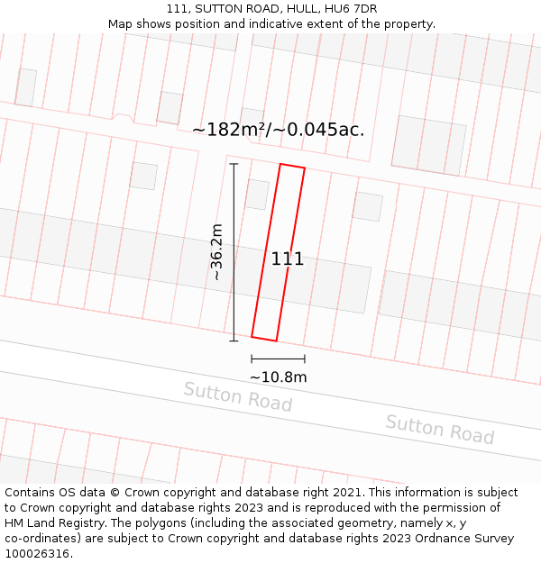 111, SUTTON ROAD, HULL, HU6 7DR: Plot and title map